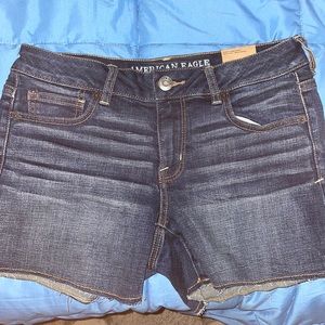 AE Shortie dark wash jean shorts